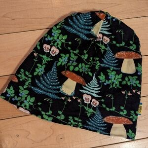 Kids Organic Cotton Black Mushroom & Fern Beanie Hat - 10 Years